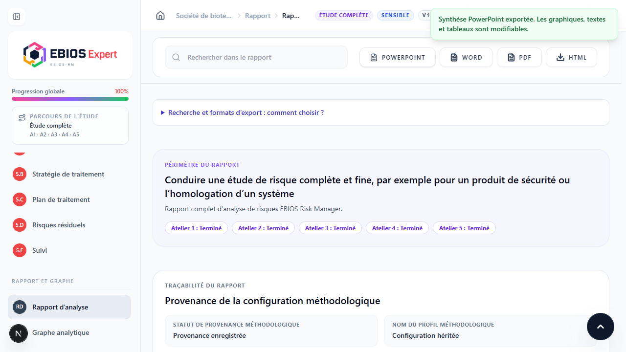 Rapport d’analyse EBIOS Expert et ses formats d’export