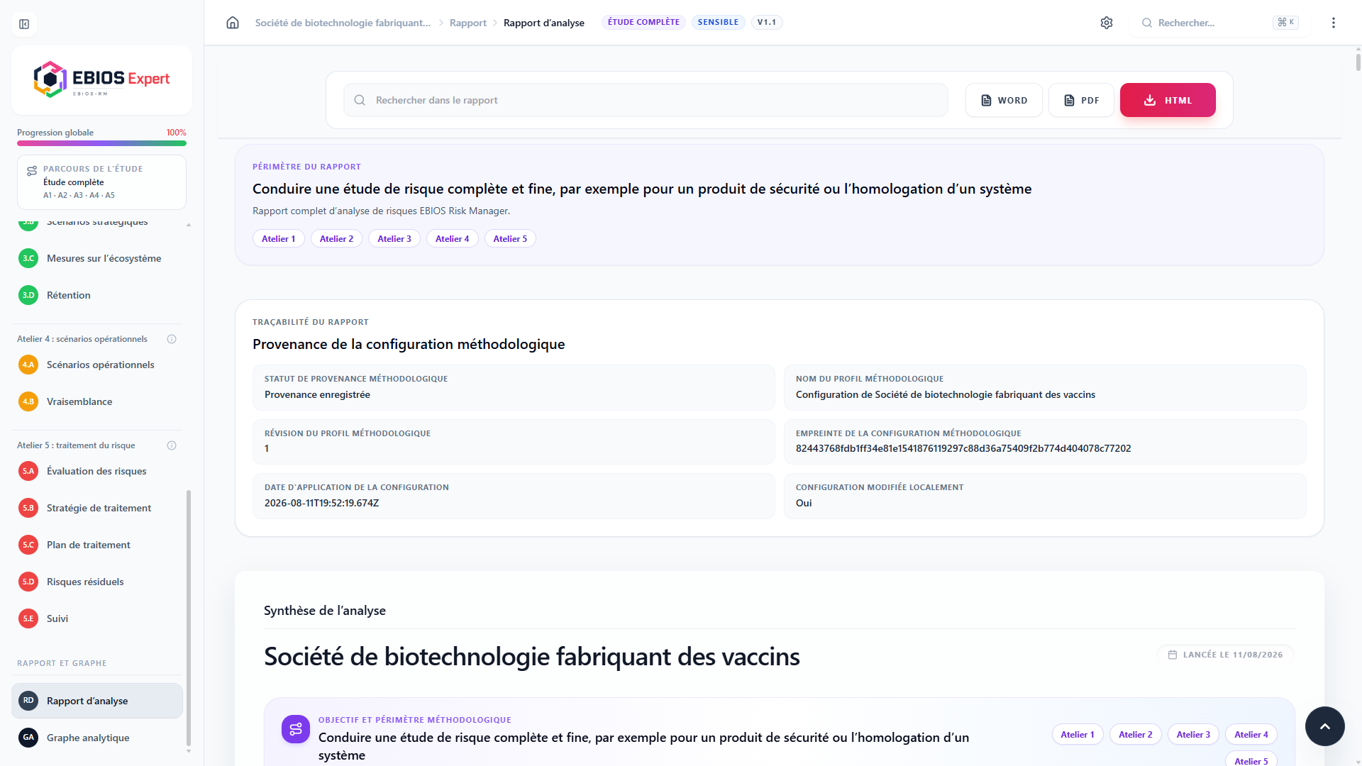 Rapport dynamique d’une étude dans EBIOS Expert
